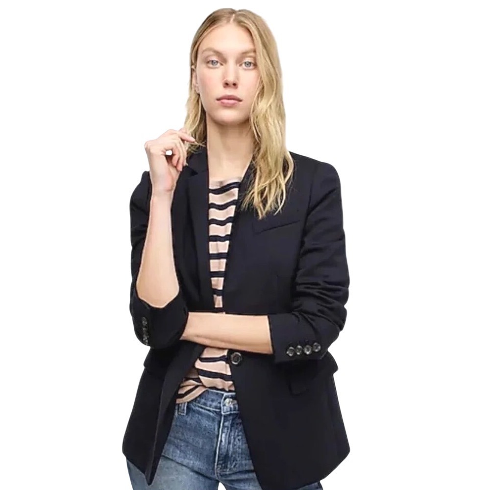 J Crew Womens Regent Blazer 4 Navy Blue Wool One Button Tailored B0323 Academia